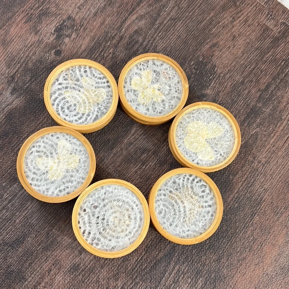 Vintage Bamboo Wicker Woven Coasters Butterfly Design Set of 6 Boho‎ Tiki Bar